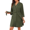 Ekouaer Robes for Women Waffle Knee Length Bathrobe Lightweight Soft Sleepwear V neck 3/4 Casual Ladies Loungewear S-XXL(Army Green)