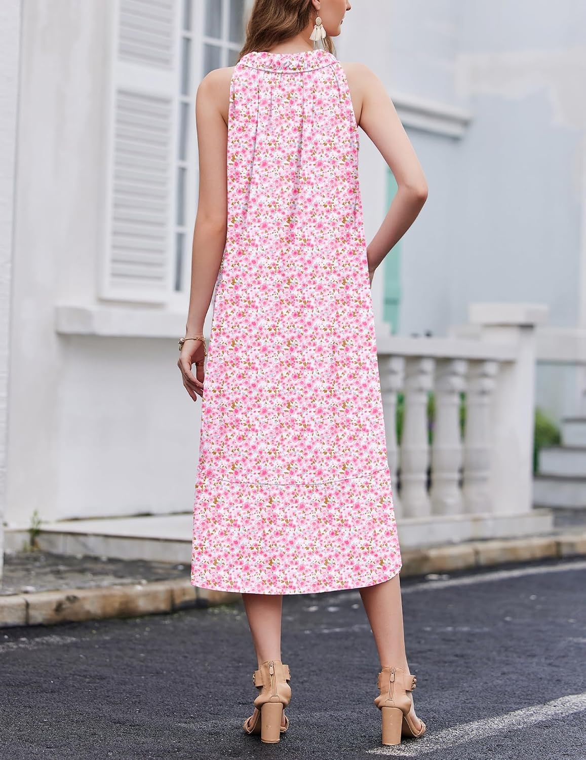 image:imageEkouaer 2 Pack Nightgowns for Women Sleeveless Long Night Gowns Victorian Nightdress with Pockets Soft Ladies GownDog FootprintsFloral Pink