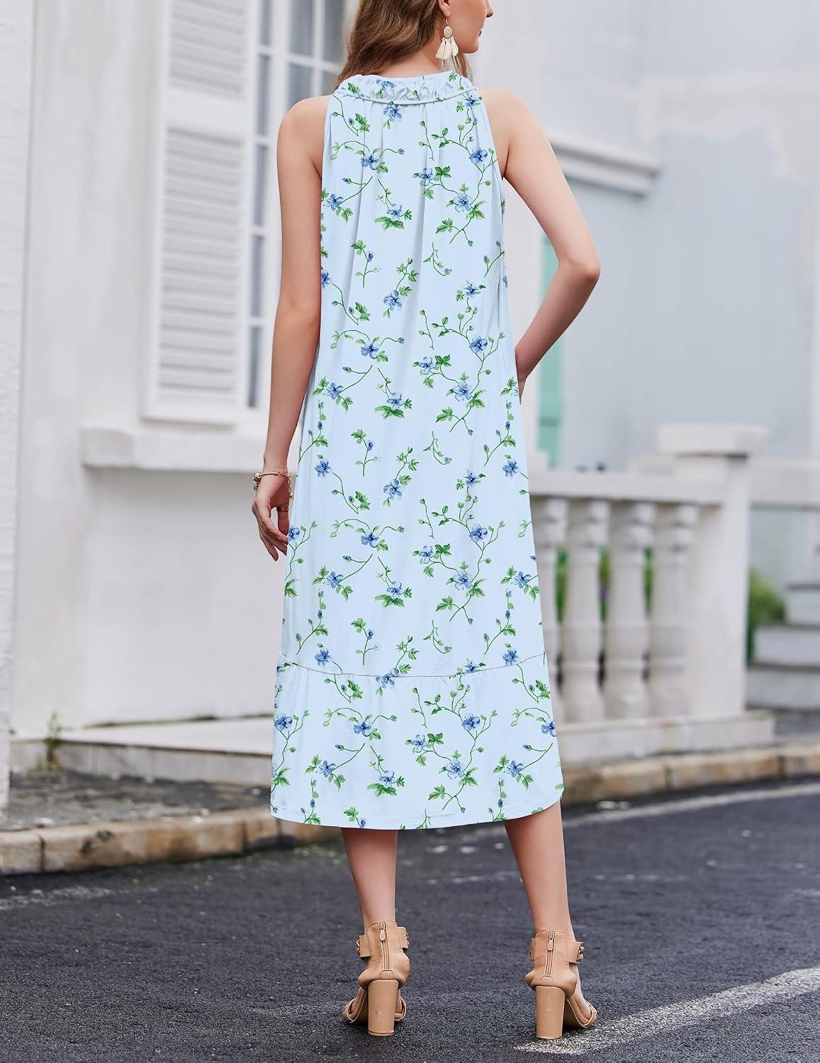 image:imageEkouaer 2 Pack Nightgowns for Women Sleeveless Long Night Gowns Victorian Nightdress with Pockets Soft Ladies GownFloral PinkFloral Blue