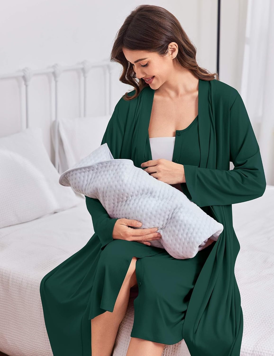 image:imageEkouaer Labor and Delivery Gown and Robe Set for Hospital Nursing Nightgown Open Back Maternity Nursing Dress Breastfeeding Postpartum ClothesGreen