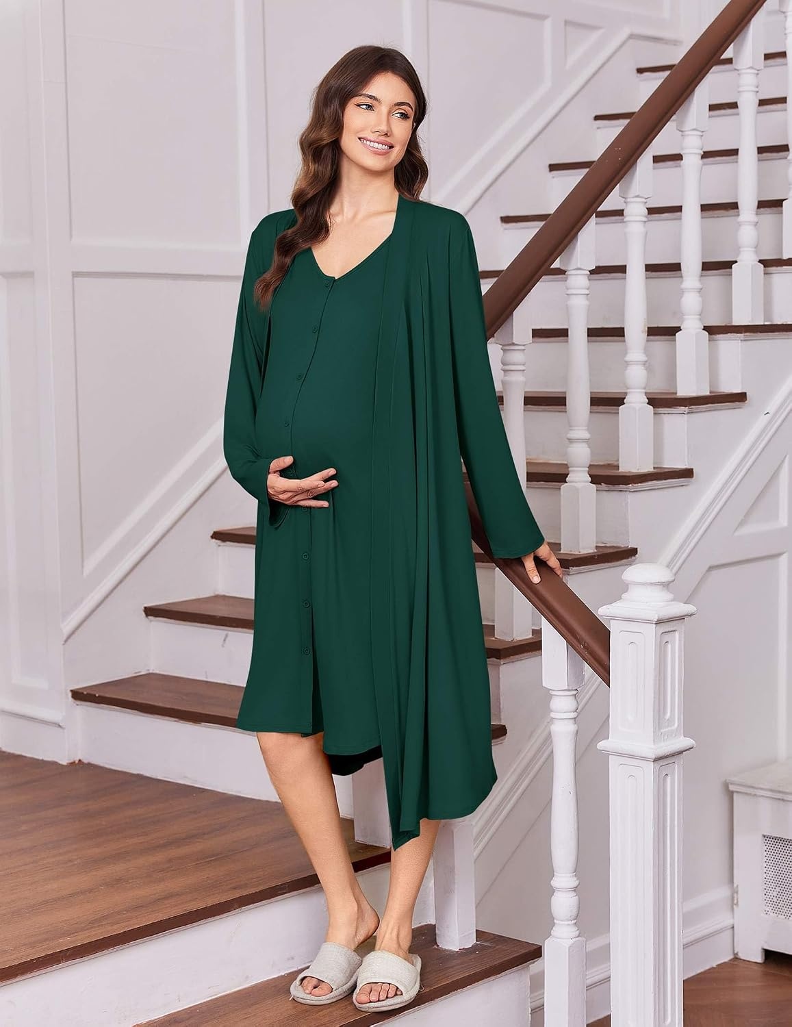 image:imageEkouaer Labor and Delivery Gown and Robe Set for Hospital Nursing Nightgown Open Back Maternity Nursing Dress Breastfeeding Postpartum ClothesGreen