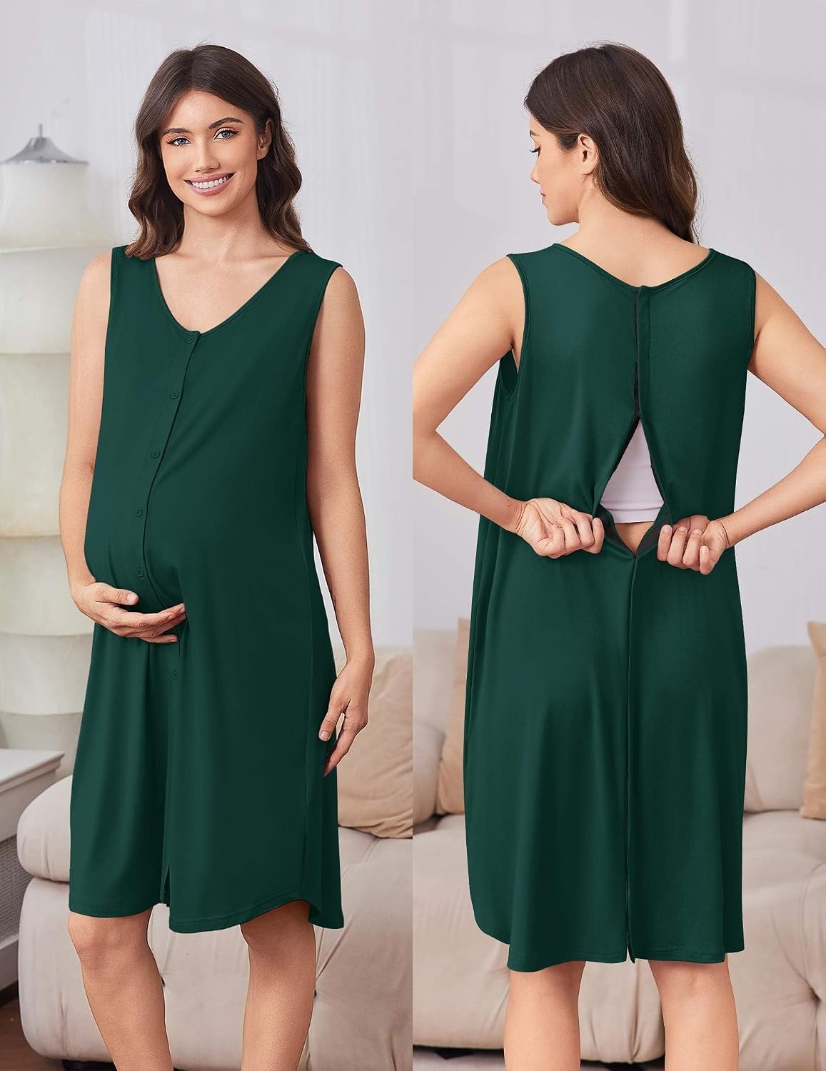 image:imageEkouaer Labor and Delivery Gown and Robe Set for Hospital Nursing Nightgown Open Back Maternity Nursing Dress Breastfeeding Postpartum ClothesGreen