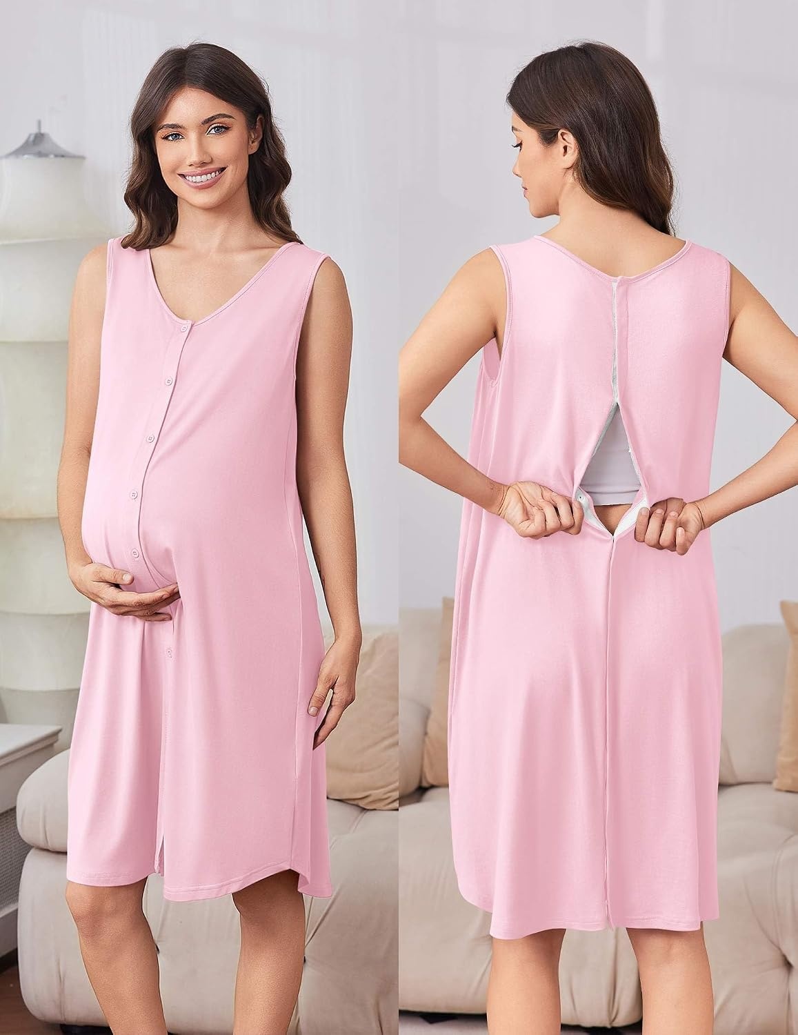 image:imageEkouaer Labor and Delivery Gown and Robe Set for Hospital Nursing Nightgown Open Back Maternity Nursing Dress Breastfeeding Postpartum ClothesPink