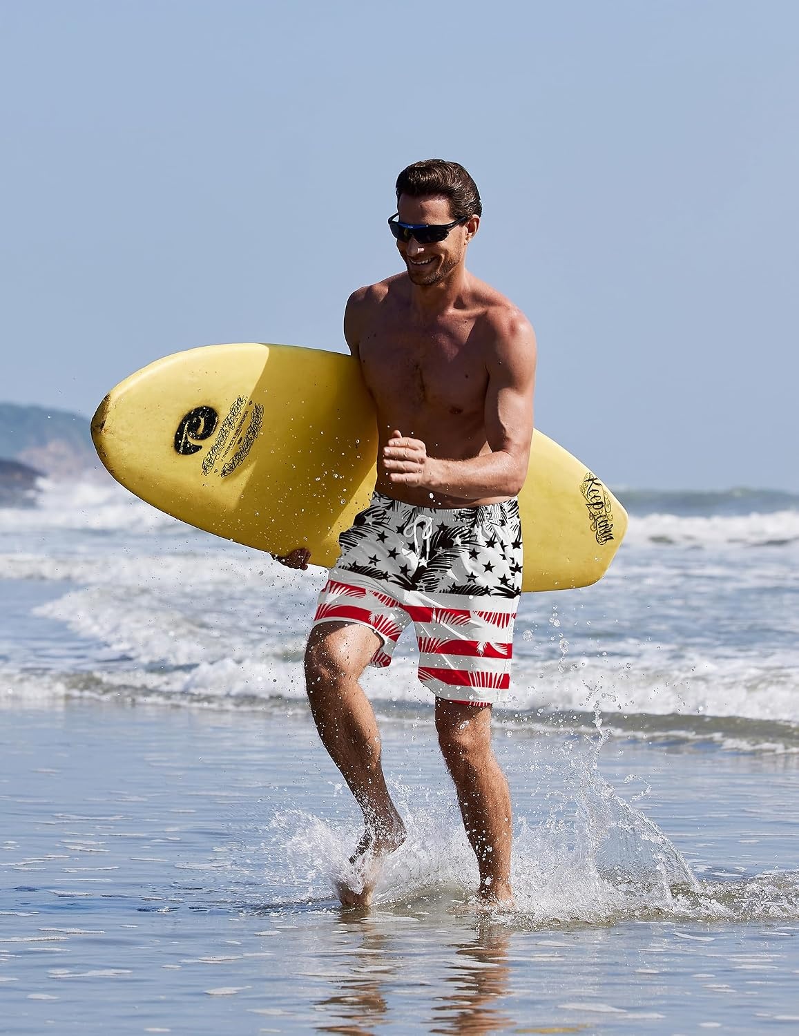 image:imageEkouaer Mens Swim Trunks 7 Inch Quick Dry Breathable Board Shorts Beach Bathing Suit Lightweight Swimsuit SwimwearAmerican Flagleaf Black Red