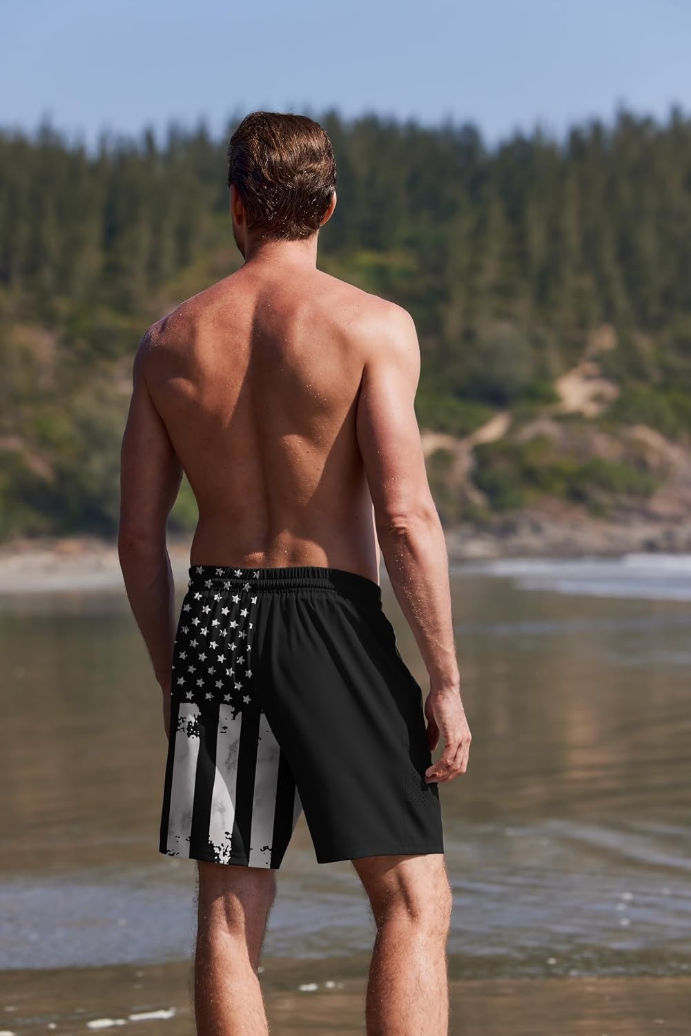 image:imageEkouaer Mens Swim Trunks 7 Inch Quick Dry Breathable Board Shorts Beach Bathing Suit Lightweight Swimsuit SwimwearAmerican Flagvintage Black