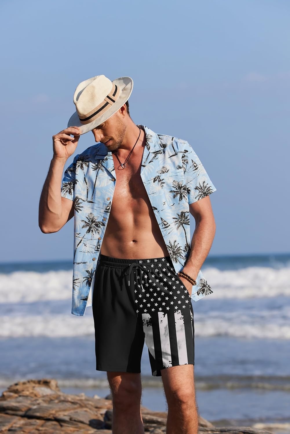 image:imageEkouaer Mens Swim Trunks 7 Inch Quick Dry Breathable Board Shorts Beach Bathing Suit Lightweight Swimsuit SwimwearAmerican Flagvintage Black