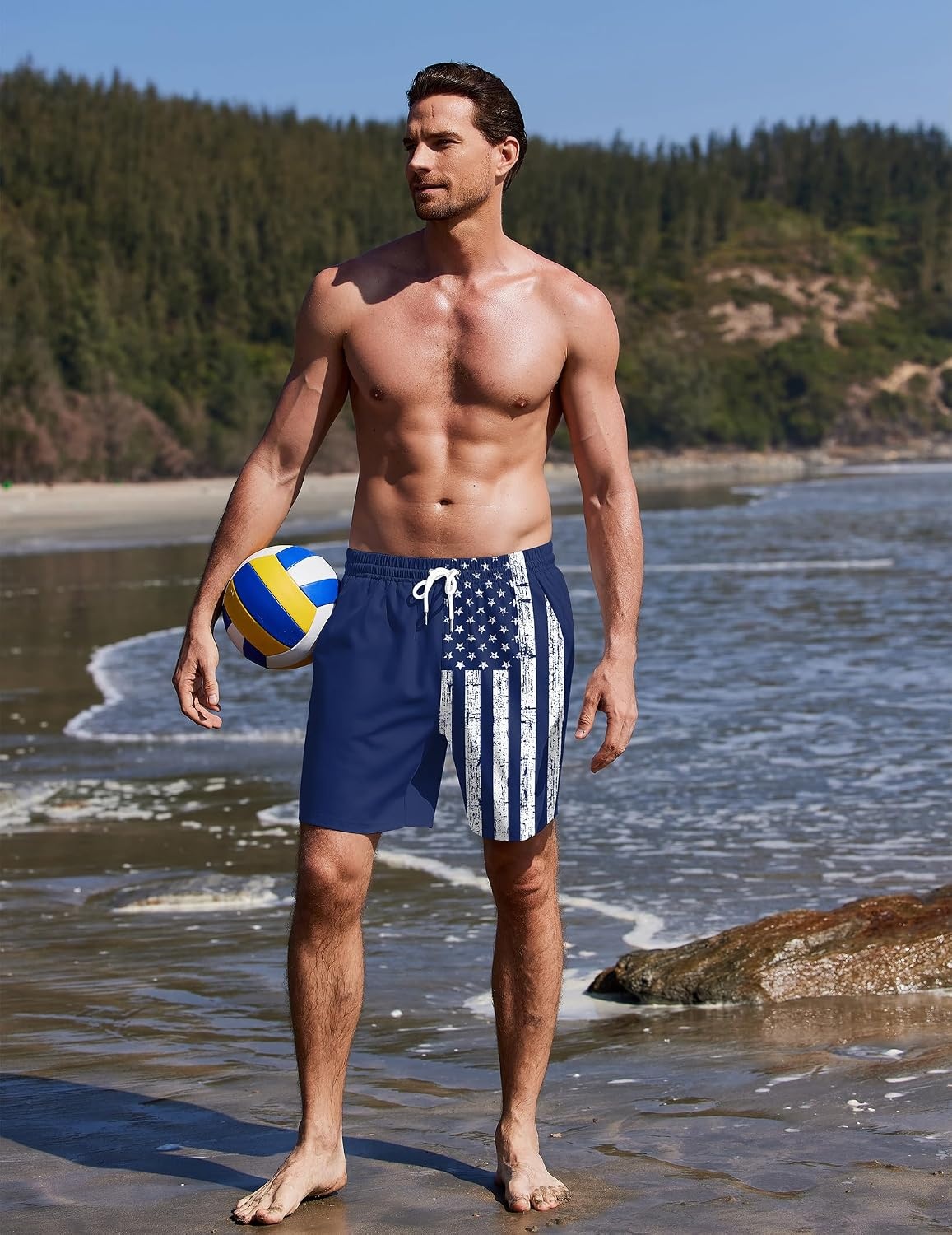 image:imageEkouaer Mens Swim Trunks 7 Inch Quick Dry Breathable Board Shorts Beach Bathing Suit Lightweight Swimsuit SwimwearAmerican Flagvintage Blue