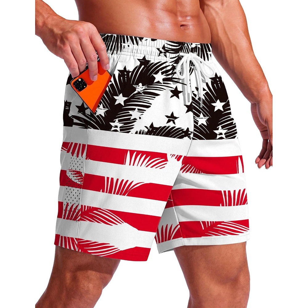 image:imageEkouaer Mens Swim Trunks 7 Inch Quick Dry Breathable Board Shorts Beach Bathing Suit Lightweight Swimsuit SwimwearAmerican Flagleaf Black Red