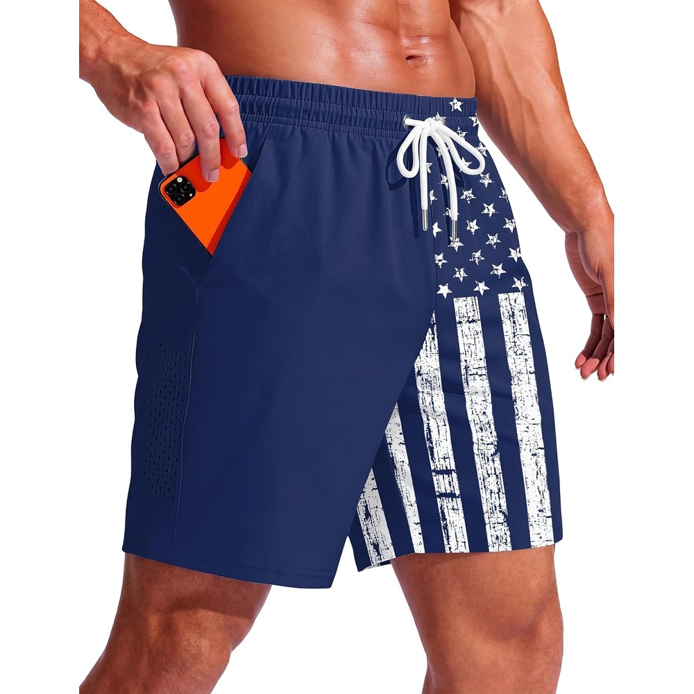 image:imageEkouaer Mens Swim Trunks 7 Inch Quick Dry Breathable Board Shorts Beach Bathing Suit Lightweight Swimsuit SwimwearAmerican Flagvintage Blue