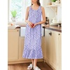 Ekouaer 2 Pack Nightgowns for Women Sleeveless Long Night Gowns Victorian Nightdress with Pockets Soft Ladies Gown(Floral Purple/Dog Footprints)