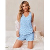 Ekouaer 2 Pack Pajamas for Women Set Tank Top and Shorts Pjs Soft Sleeveless Sleepwear Summer Loungewear,S-XXL(Blue Bow /Milky White)