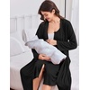 Ekouaer Labor and Delivery Gown and Robe Set for Hospital Nursing Nightgown | Open Back Maternity Nursing Dress Breastfeeding Postpartum Clothes(Black)
