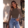 Ekouaer Lace Long Sleeve Tops for Women Mock Turtleneck Mesh Shirts Sexy See Through Mesh Undershirts Fashion Going Out Tees(Brown)