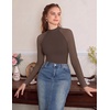Ekouaer Lace Long Sleeve Tops for Women Mock Turtleneck Mesh Shirts Sexy See Through Mesh Undershirts Fashion Going Out Tees(Brown)