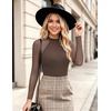 Ekouaer Lace Long Sleeve Tops for Women Mock Turtleneck Mesh Shirts Sexy See Through Mesh Undershirts Fashion Going Out Tees(Brown)