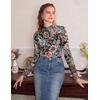 Ekouaer Lace Long Sleeve Tops for Women Mock Turtleneck Mesh Shirts Sexy See Through Mesh Undershirts Fashion Going Out Tees(Flroal Printed)