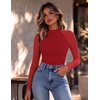 Ekouaer Lace Long Sleeve Tops for Women Mock Turtleneck Mesh Shirts Sexy See Through Mesh Undershirts Fashion Going Out Tees(Red)