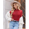 Ekouaer Lace Long Sleeve Tops for Women Mock Turtleneck Mesh Shirts Sexy See Through Mesh Undershirts Fashion Going Out Tees(Red)