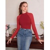 Ekouaer Lace Long Sleeve Tops for Women Mock Turtleneck Mesh Shirts Sexy See Through Mesh Undershirts Fashion Going Out Tees(Red)