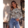 Ekouaer Lace Long Sleeve Tops for Women Mock Turtleneck Mesh Shirts Sexy See Through Mesh Undershirts Fashion Going Out Tees(White Printed)