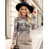 Ekouaer Lace Long Sleeve Tops for Women Mock Turtleneck Mesh Shirts Sexy See Through Mesh Undershirts Fashion Going Out Tees(White Printed)
