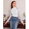 Ekouaer Lace Long Sleeve Tops for Women Mock Turtleneck Mesh Shirts Sexy See Through Mesh Undershirts Fashion Going Out Tees(Whtie)