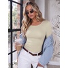 Ekouaer Long Sleeve Shirts for Women Scoop Neck Tight Slim Basic Fitted Top(Beige)