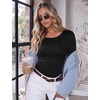 Ekouaer Long Sleeve Shirts for Women Scoop Neck Tight Slim Basic Fitted Top(Black)
