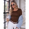 Ekouaer Long Sleeve Shirts for Women Scoop Neck Tight Slim Basic Fitted Top(Brown)