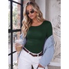 Ekouaer Long Sleeve Shirts for Women Scoop Neck Tight Slim Basic Fitted Top(Green)