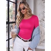 Ekouaer Long Sleeve Shirts for Women Scoop Neck Tight Slim Basic Fitted Top(Hot Pink)