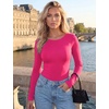 Ekouaer Long Sleeve Shirts for Women Scoop Neck Tight Slim Basic Fitted Top(Hot Pink)