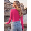 Ekouaer Long Sleeve Shirts for Women Scoop Neck Tight Slim Basic Fitted Top(Hot Pink)