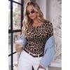 Ekouaer Long Sleeve Shirts for Women Scoop Neck Tight Slim Basic Fitted Top(Leopard Print)