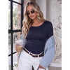 Ekouaer Long Sleeve Shirts for Women Scoop Neck Tight Slim Basic Fitted Top(Navy Blue)