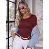 Ekouaer Long Sleeve Shirts for Women Scoop Neck Tight Slim Basic Fitted Top(Red)