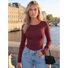Ekouaer Long Sleeve Shirts for Women Scoop Neck Tight Slim Basic Fitted Top(Red)
