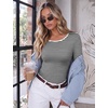 Ekouaer Long Sleeve Shirts for Women Scoop Neck Tight Slim Basic Fitted Top(Stripe Print)