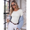 Ekouaer Long Sleeve Shirts for Women Scoop Neck Tight Slim Basic Fitted Top(White)