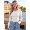 Ekouaer Long Sleeve Shirts for Women Scoop Neck Tight Slim Basic Fitted Top(White)
