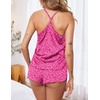 Ekouaer Silky Women Pajamas Set Satin Cami Top & Shorts Lingerie Pjs | 2 Piece Silk Nightwear Soft Camisole Sleepwear for Home, Daily Wear, Wedding, Party, Date Nights(Rose Red Leopard)