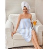 Ekouaer Waffle Robes For Women Bath Wrap Lightweight Shower Wrap 2026 Knee Length Spa Robe with Adjustable Closure S-XL(Blue White Stripes)