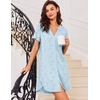 Ekouaer Women V Neck Button Down Nightgown(Light Blue Floral)