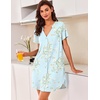 Ekouaer Women V Neck Button Down Nightgown(Light Green Floral)