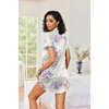 Ekouaer Women’s Satin Nightshirt Button Down Sleepshirt Silk Short Sleeve Nightgown Boyfriend Notch Collar Sleepwear(Purple Floral)