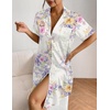 Ekouaer Women’s Satin Nightshirt Button Down Sleepshirt Silk Short Sleeve Nightgown Boyfriend Notch Collar Sleepwear(Purple Floral)