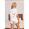 Ekouaer Womens Satin Pajamas Set Button Down 2 Piece Silk Pjs Shorts Set Ruffle Lingerie Notch Collar Sleepwear(Colorful Bow)
