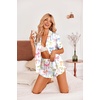 Ekouaer Womens Satin Pajamas Set Button Down 2 Piece Silk Pjs Shorts Set Ruffle Lingerie Notch Collar Sleepwear(Colorful Bow)