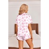 Ekouaer Womens Satin Pajamas Set Button Down 2 Piece Silk Pjs Shorts Set Ruffle Lingerie Notch Collar Sleepwear(Pink Bow)