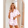 Ekouaer Womens Satin Pajamas Set Button Down 2 Piece Silk Pjs Shorts Set Ruffle Lingerie Notch Collar Sleepwear(Pink Bow)